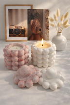 Aesthetic bubble jar candle in a white  & marble effect hand-cast textured vessel with a matching lid.