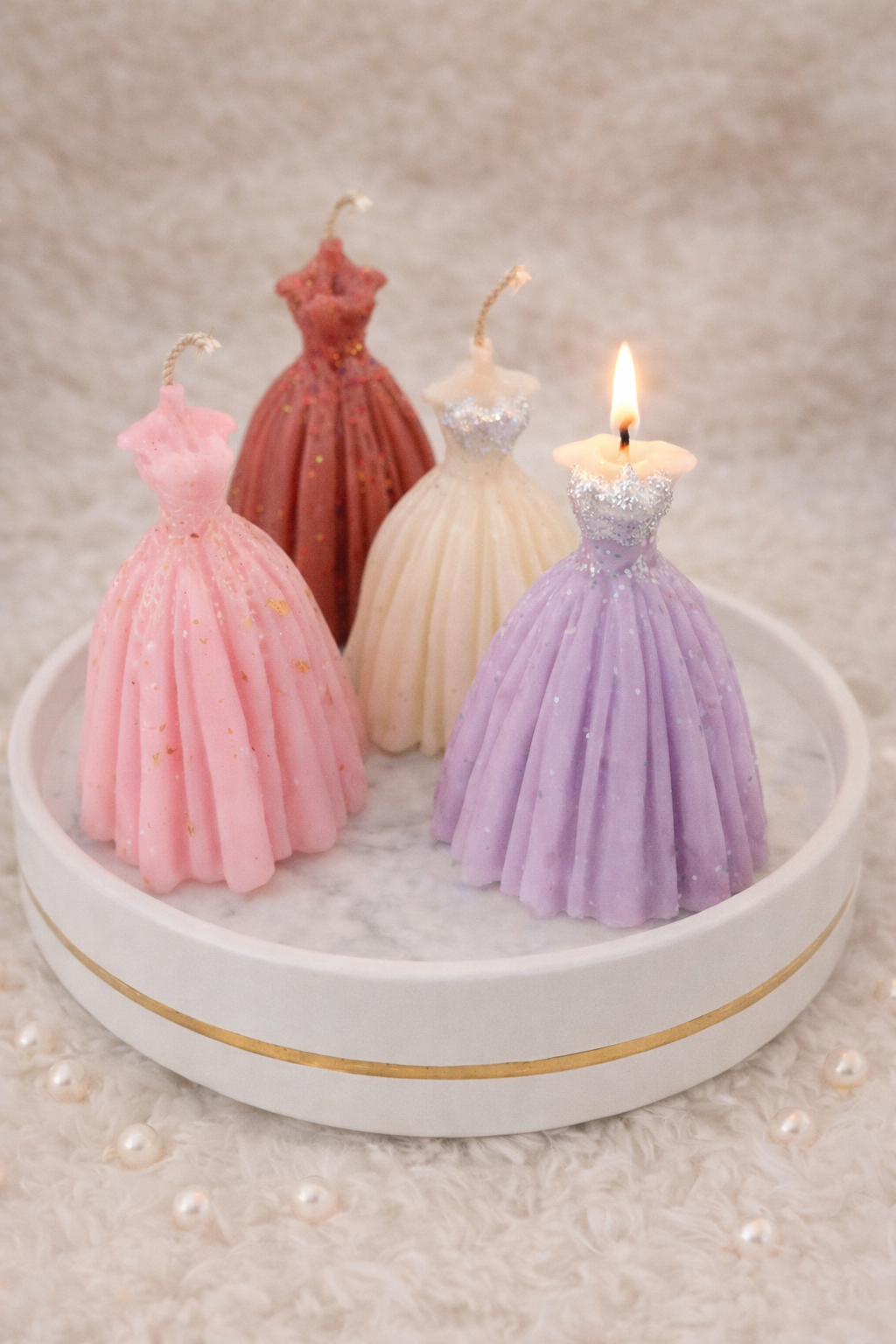This cute dress candles are perfect bridesmaids candles to add in a hamper, available in 4 pastel shades to suit any your wedding theme.