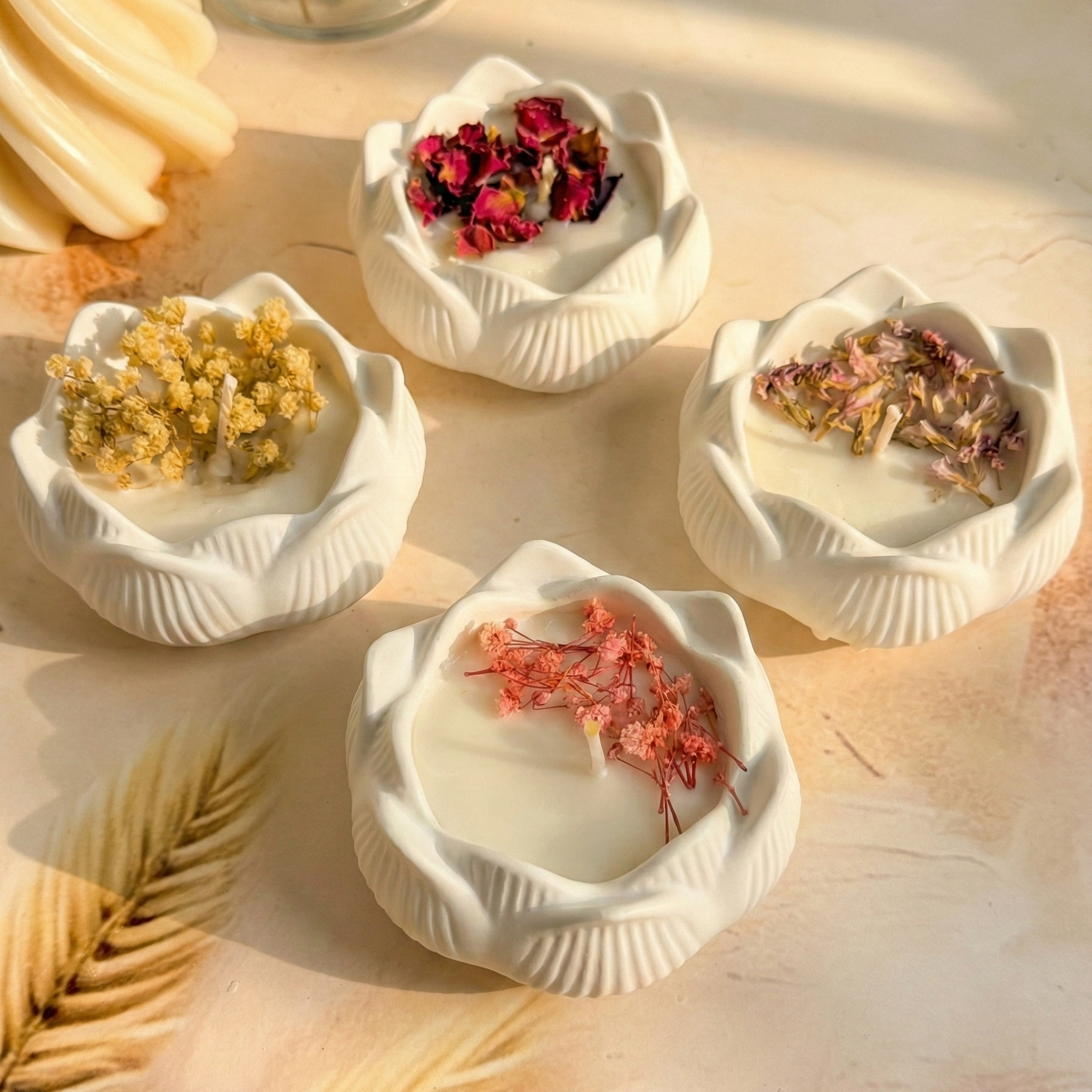 These are best seller lotus container candle, perfect for wedding return favours, comes in 4 variant in classic flower fragrances.