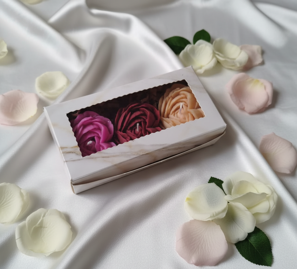 Molded heart shaped candles made up of soy pillar wax comes in the set of 3 with 3 different fragrances.